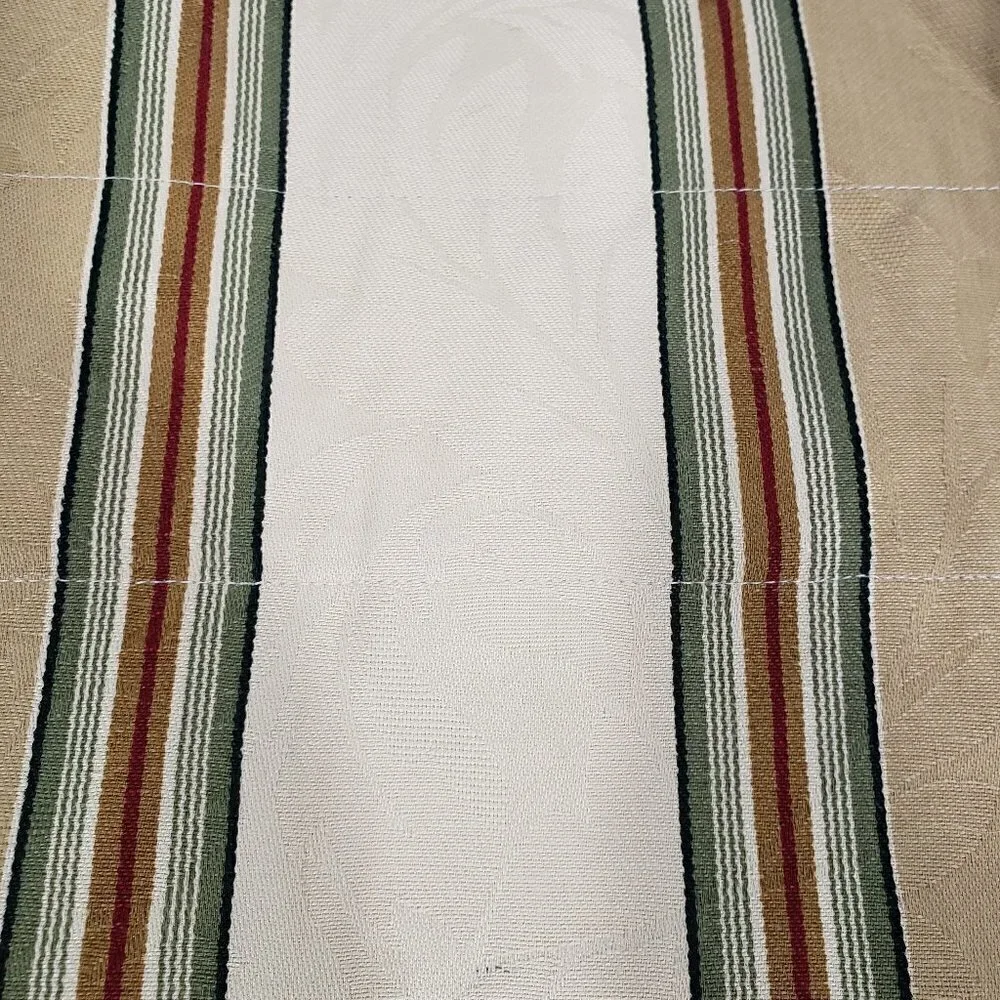Waverly Cream Green Burgundy Striped Valance with beads 50